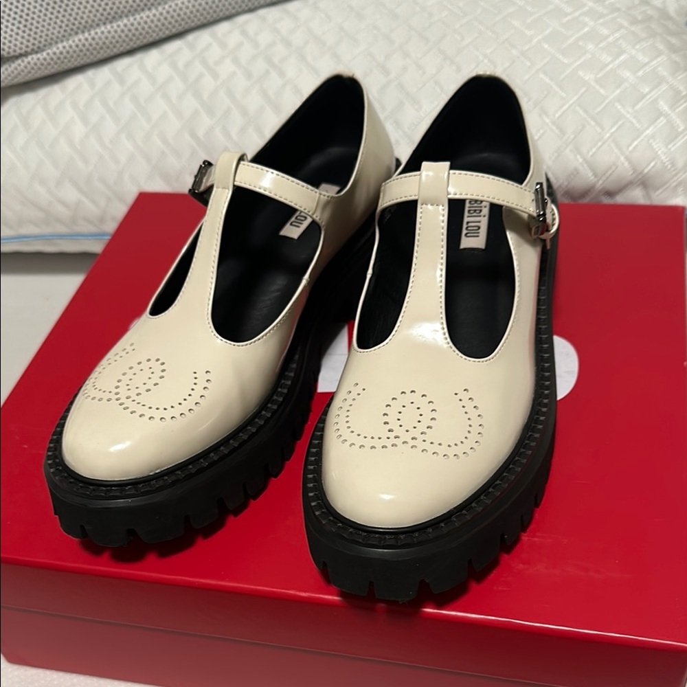 Bibi Lou Women's Cream T-Bar Shoes